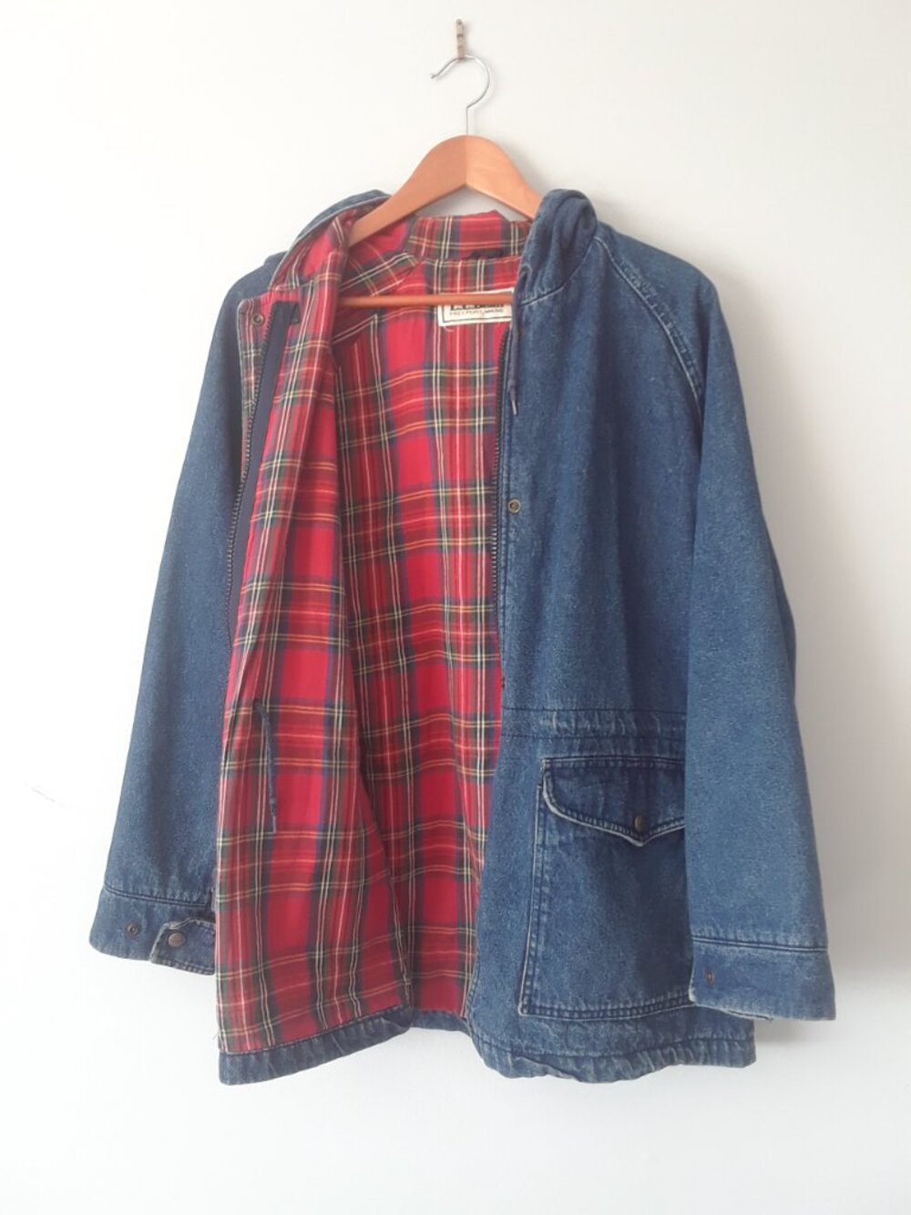 Vintage 80s 90s LL Bean Denim + Plaid Jacket